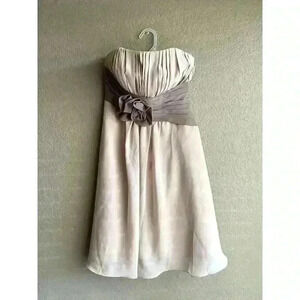 Dress‎ Evening Allure Bridals Prom Party Chiffon Beige Tan Size 8 Strapless